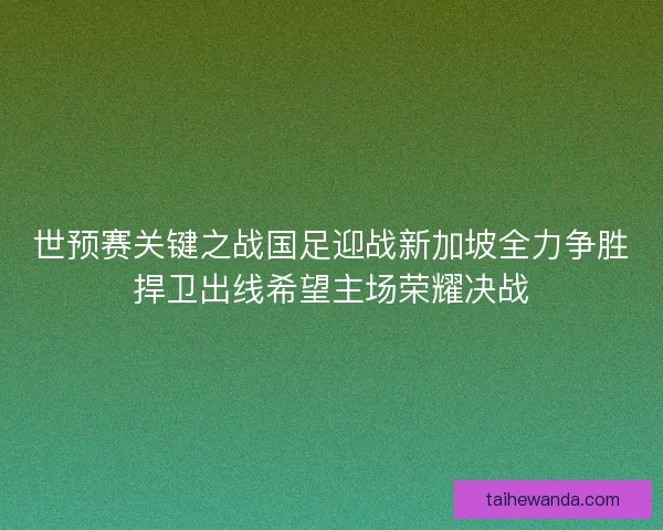 世预赛关键之战国足迎战新加坡全力争胜捍卫出线希望主场荣耀决战