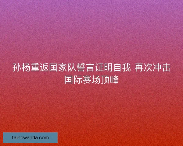孙杨重返国家队誓言证明自我 再次冲击国际赛场顶峰