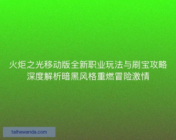 火炬之光移动版全新职业玩法与刷宝攻略深度解析暗黑风格重燃冒险激情